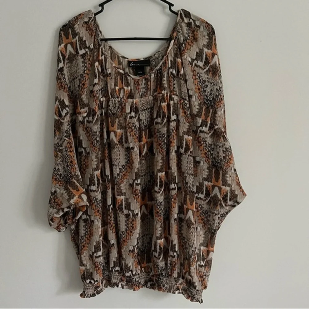 Lane Bryant Fall Brown and Orange Aztec Print Sheer Blouse